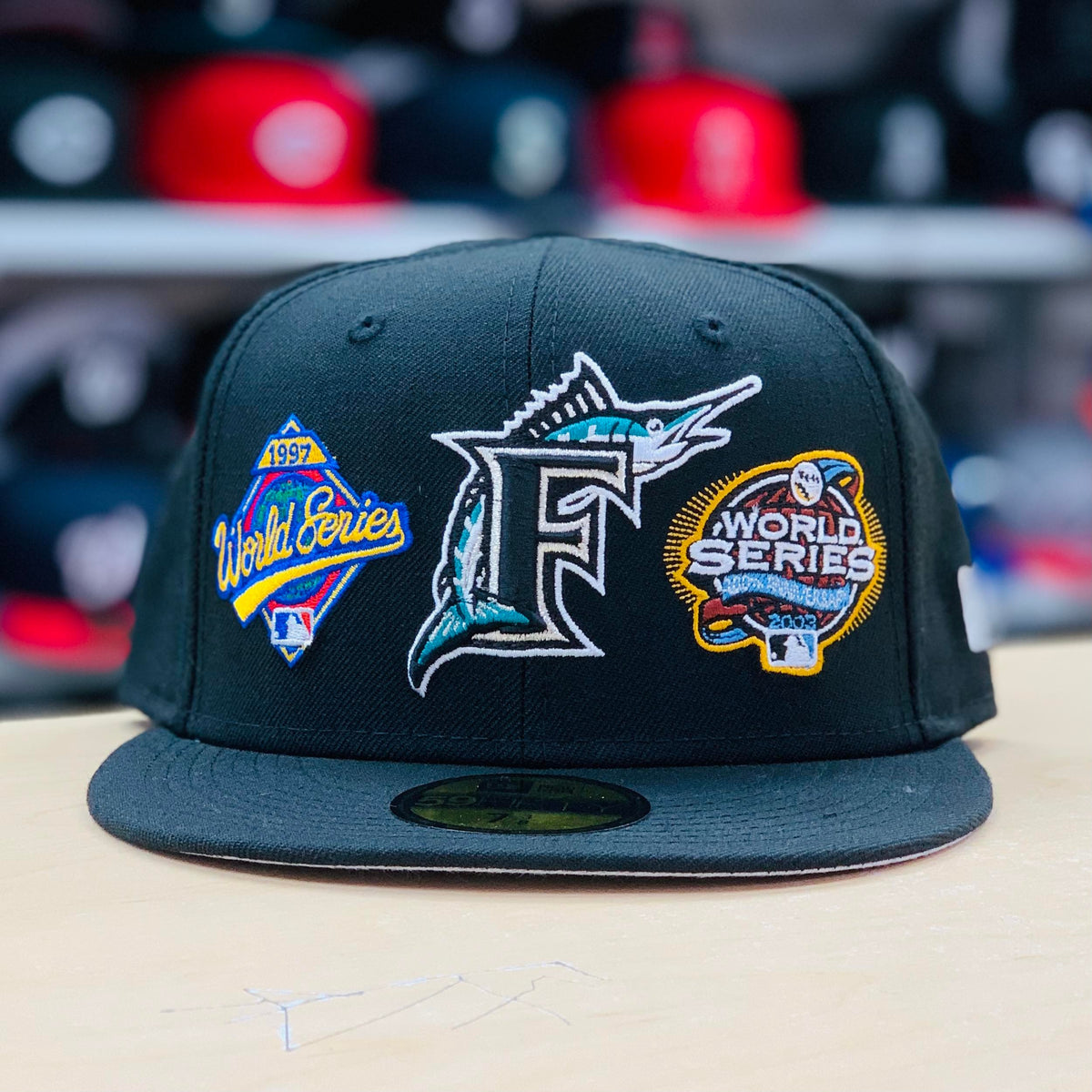 Black Florida Marlins 2x World Series Champions New Era 59FIFTY Fitted 73/4